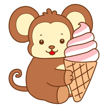 Şirin maymun vektör ikonu. Komik bebek maymun hayvan serisi örnekleri. Yumuşak Maymun Tasarımları Hayatı.