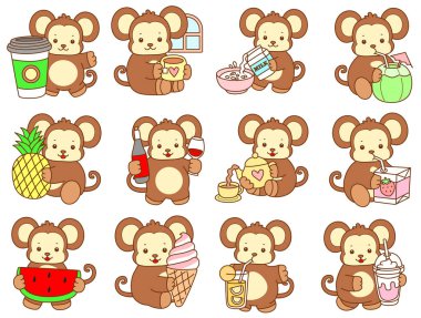 Şirin maymun vektör ikonu. Komik bebek maymun hayvan serisi örnekleri. Yumuşak Maymun Tasarımları Hayatı.