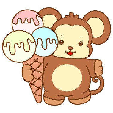 Şirin maymun vektör ikonu. Komik bebek maymun hayvan serisi örnekleri. Yumuşak Maymun Tasarımları Hayatı.