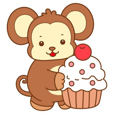 Şirin maymun vektör ikonu. Komik bebek maymun hayvan serisi örnekleri. Yumuşak Maymun Tasarımları Hayatı.