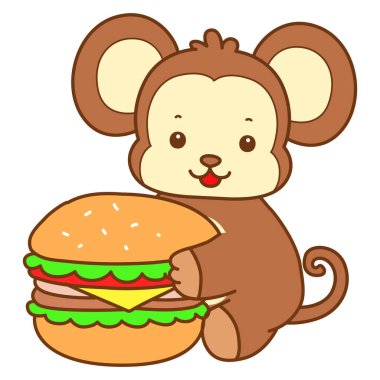 Şirin maymun vektör ikonu. Komik bebek maymun hayvan serisi örnekleri. Yumuşak Maymun Tasarımları Hayatı.