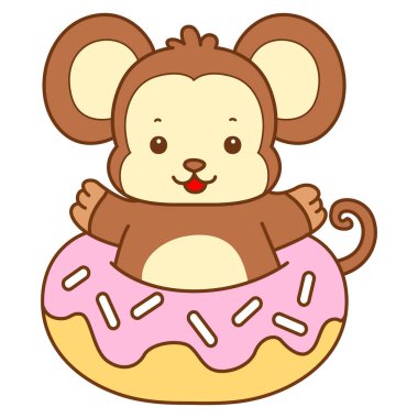 Şirin maymun vektör ikonu. Komik bebek maymun hayvan serisi örnekleri. Yumuşak Maymun Tasarımları Hayatı.