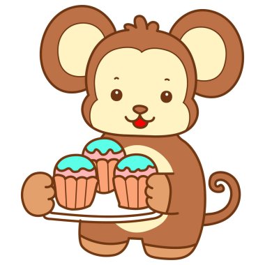 Şirin maymun vektör ikonu. Komik bebek maymun hayvan serisi örnekleri. Yumuşak Maymun Tasarımları Hayatı.