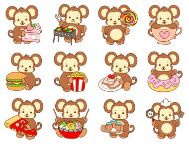 Şirin maymun vektör ikonu. Komik bebek maymun hayvan serisi örnekleri. Yumuşak Maymun Tasarımları Hayatı.