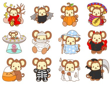 Şirin maymun vektör ikonu. Komik bebek maymun hayvan serisi örnekleri. Yumuşak Maymun Tasarımları Hayatı.