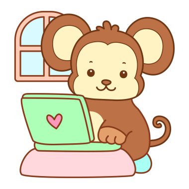 Şirin maymun vektör ikonu. Komik bebek maymun hayvan serisi örnekleri. Yumuşak Maymun Tasarımları Hayatı.