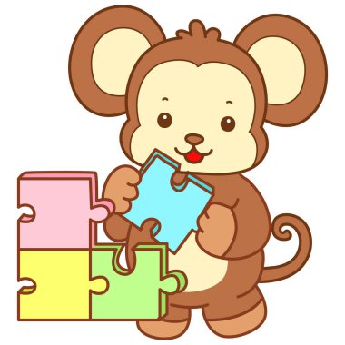 Şirin maymun vektör ikonu. Komik bebek maymun hayvan serisi örnekleri. Yumuşak Maymun Tasarımları Hayatı.