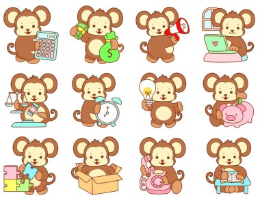 Şirin maymun vektör ikonu. Komik bebek maymun hayvan serisi örnekleri. Yumuşak Maymun Tasarımları Hayatı.