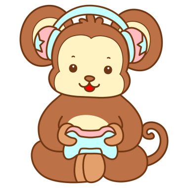 Şirin maymun vektör ikonu. Komik bebek maymun hayvan serisi örnekleri. Yumuşak Maymun Tasarımları Hayatı.