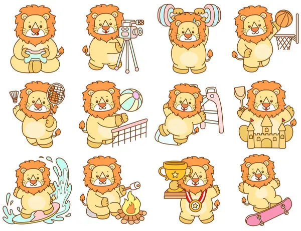 Şirin Aslan vektör ikonu. Komik bebek aslan hayvan serisi illüstrasyonu. Yumuşak Aslan Tasarımları 'nın hayatı.