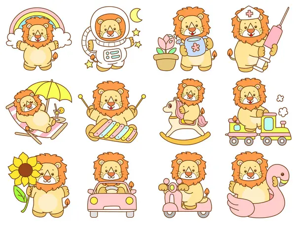 Şirin Aslan vektör ikonu. Komik bebek aslan hayvan serisi illüstrasyonu. Yumuşak Aslan Tasarımları 'nın hayatı.