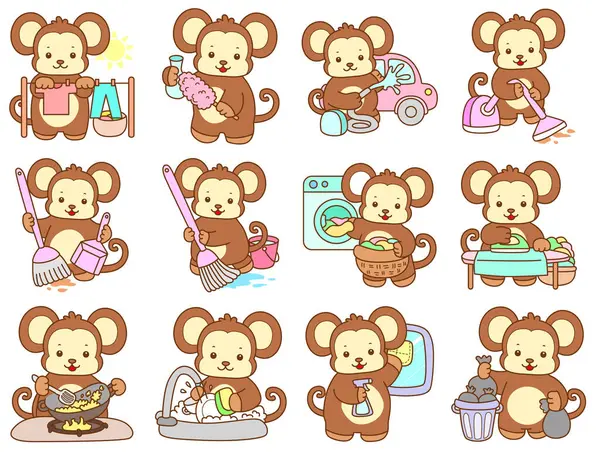 Şirin maymun vektör ikonu. Komik bebek maymun hayvan serisi örnekleri. Yumuşak Maymun Tasarımları Hayatı.