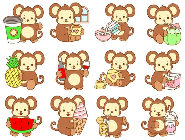 Şirin maymun vektör ikonu. Komik bebek maymun hayvan serisi örnekleri. Yumuşak Maymun Tasarımları Hayatı.