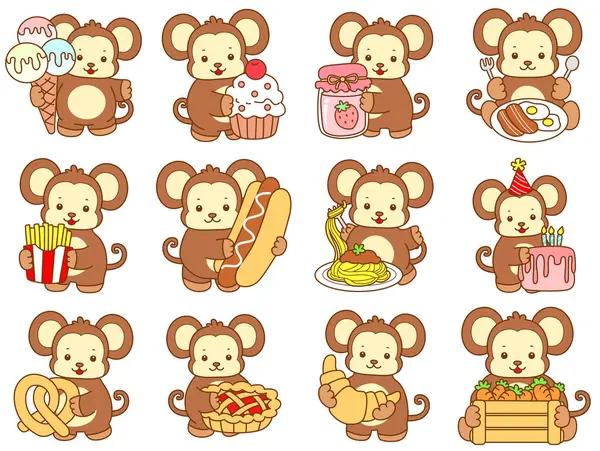 Şirin maymun vektör ikonu. Komik bebek maymun hayvan serisi örnekleri. Yumuşak Maymun Tasarımları Hayatı.