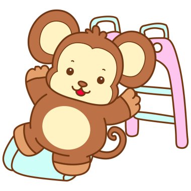 Şirin maymun vektör ikonu. Komik bebek maymun hayvan serisi örnekleri. Yumuşak Maymun Tasarımları Hayatı.