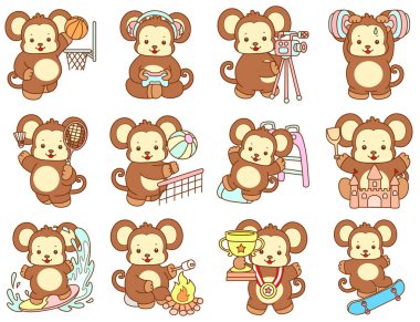 Şirin maymun vektör ikonu. Komik bebek maymun hayvan serisi örnekleri. Yumuşak Maymun Tasarımları Hayatı.