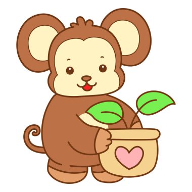 Şirin maymun vektör ikonu. Komik bebek maymun hayvan serisi örnekleri. Yumuşak Maymun Tasarımları Hayatı.