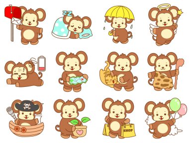 Şirin maymun vektör ikonu. Komik bebek maymun hayvan serisi örnekleri. Yumuşak Maymun Tasarımları Hayatı.