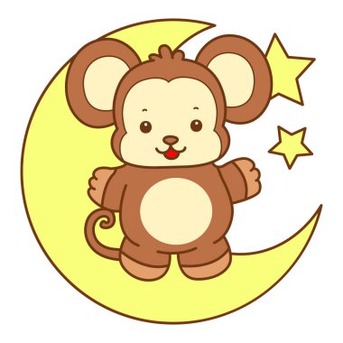 Şirin maymun vektör ikonu. Komik bebek maymun hayvan serisi örnekleri. Yumuşak Maymun Tasarımları Hayatı.