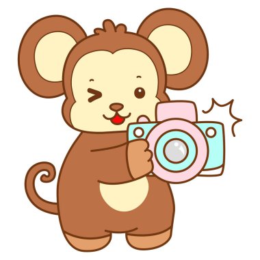 Şirin maymun vektör ikonu. Komik bebek maymun hayvan serisi örnekleri. Yumuşak Maymun Tasarımları Hayatı.