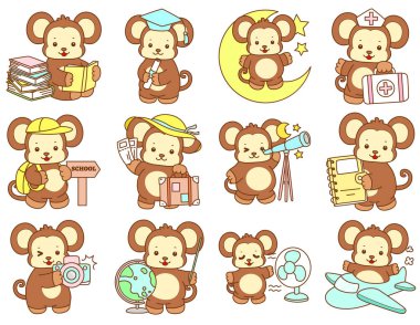 Şirin maymun vektör ikonu. Komik bebek maymun hayvan serisi örnekleri. Yumuşak Maymun Tasarımları Hayatı.