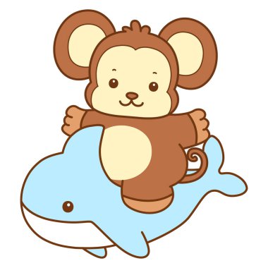 Şirin maymun vektör ikonu. Komik bebek maymun hayvan serisi örnekleri. Yumuşak Maymun Tasarımları Hayatı.