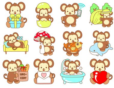 Şirin maymun vektör ikonu. Komik bebek maymun hayvan serisi örnekleri. Yumuşak Maymun Tasarımları Hayatı.