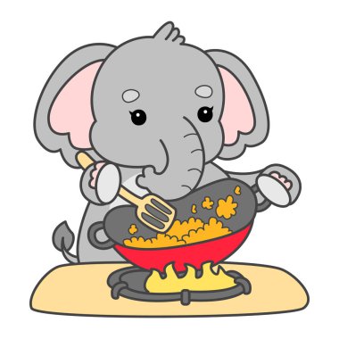 Şirin fil vektör ikonu. Komik bebek fil hayvan serisi illüstrasyonu. Yumuşak Fil Tasarımlarının Hayatı.