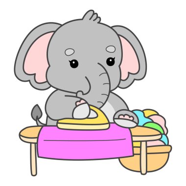 Şirin fil vektör ikonu. Komik bebek fil hayvan serisi illüstrasyonu. Yumuşak Fil Tasarımlarının Hayatı.