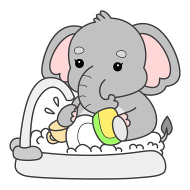 Şirin fil vektör ikonu. Komik bebek fil hayvan serisi illüstrasyonu. Yumuşak Fil Tasarımlarının Hayatı.