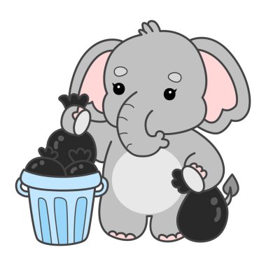 Şirin fil vektör ikonu. Komik bebek fil hayvan serisi illüstrasyonu. Yumuşak Fil Tasarımlarının Hayatı.