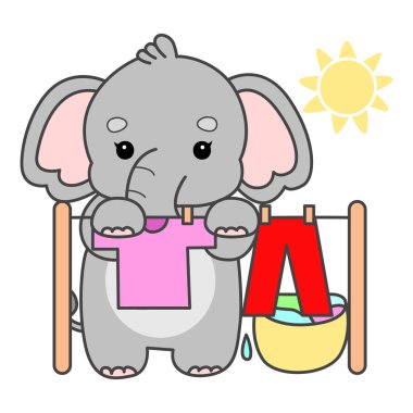 Şirin fil vektör ikonu. Komik bebek fil hayvan serisi illüstrasyonu. Yumuşak Fil Tasarımlarının Hayatı.