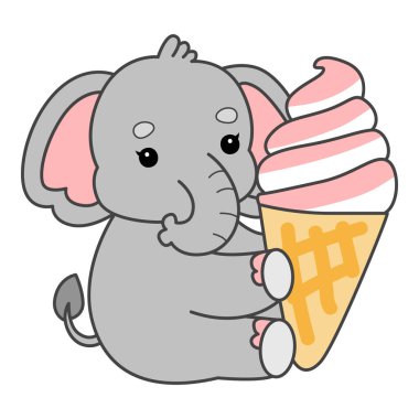 Şirin fil vektör ikonu. Komik bebek fil hayvan serisi illüstrasyonu. Yumuşak Fil Tasarımlarının Hayatı.