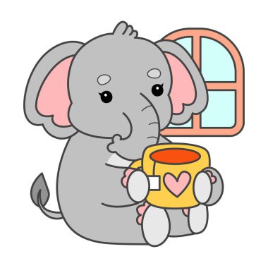 Şirin fil vektör ikonu. Komik bebek fil hayvan serisi illüstrasyonu. Yumuşak Fil Tasarımlarının Hayatı.