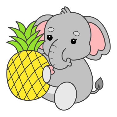 Şirin fil vektör ikonu. Komik bebek fil hayvan serisi illüstrasyonu. Yumuşak Fil Tasarımlarının Hayatı.