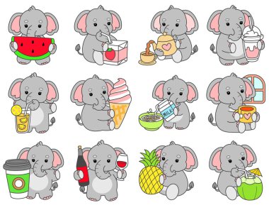 Şirin fil vektör ikonu. Komik bebek fil hayvan serisi illüstrasyonu. Yumuşak Fil Tasarımlarının Hayatı.