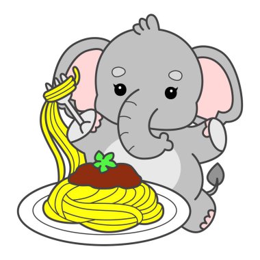 Şirin fil vektör ikonu. Komik bebek fil hayvan serisi illüstrasyonu. Yumuşak Fil Tasarımlarının Hayatı.