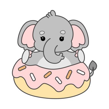 Şirin fil vektör ikonu. Komik bebek fil hayvan serisi illüstrasyonu. Yumuşak Fil Tasarımlarının Hayatı.