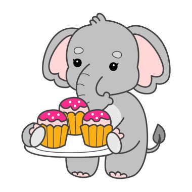 Şirin fil vektör ikonu. Komik bebek fil hayvan serisi illüstrasyonu. Yumuşak Fil Tasarımlarının Hayatı.