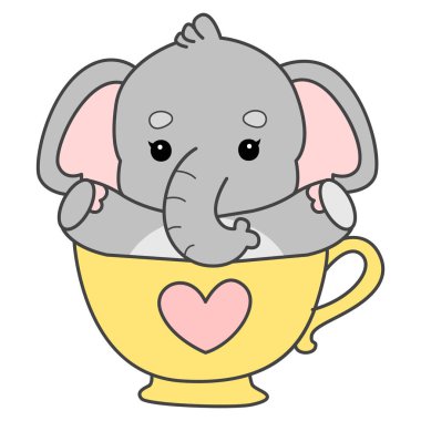 Şirin fil vektör ikonu. Komik bebek fil hayvan serisi illüstrasyonu. Yumuşak Fil Tasarımlarının Hayatı.