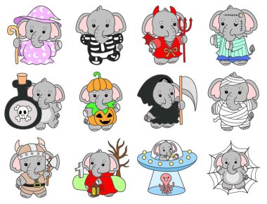 Şirin fil vektör ikonu. Komik bebek fil hayvan serisi illüstrasyonu. Yumuşak Fil Tasarımlarının Hayatı.