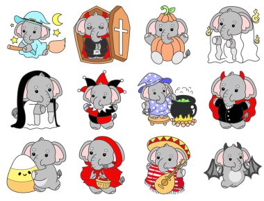 Şirin fil vektör ikonu. Komik bebek fil hayvan serisi illüstrasyonu. Yumuşak Fil Tasarımlarının Hayatı.