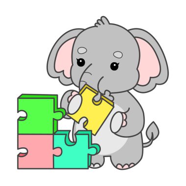 Şirin fil vektör ikonu. Komik bebek fil hayvan serisi illüstrasyonu. Yumuşak Fil Tasarımlarının Hayatı.