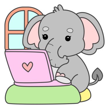 Şirin fil vektör ikonu. Komik bebek fil hayvan serisi illüstrasyonu. Yumuşak Fil Tasarımlarının Hayatı.