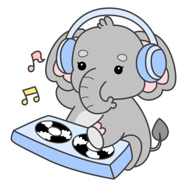 Şirin fil vektör ikonu. Komik bebek fil hayvan serisi illüstrasyonu. Yumuşak Fil Tasarımlarının Hayatı.