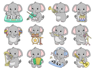 Şirin fil vektör ikonu. Komik bebek fil hayvan serisi illüstrasyonu. Yumuşak Fil Tasarımlarının Hayatı.