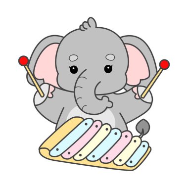 Şirin fil vektör ikonu. Komik bebek fil hayvan serisi illüstrasyonu. Yumuşak Fil Tasarımlarının Hayatı.