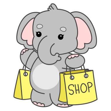 Şirin fil vektör ikonu. Komik bebek fil hayvan serisi illüstrasyonu. Yumuşak Fil Tasarımlarının Hayatı.