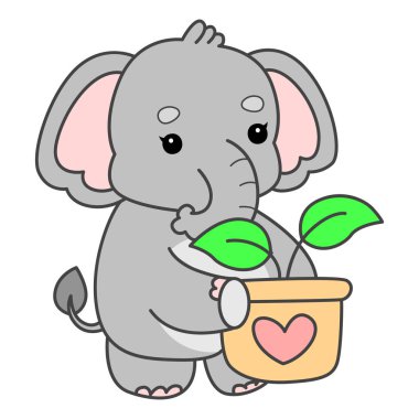 Şirin fil vektör ikonu. Komik bebek fil hayvan serisi illüstrasyonu. Yumuşak Fil Tasarımlarının Hayatı.