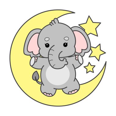 Şirin fil vektör ikonu. Komik bebek fil hayvan serisi illüstrasyonu. Yumuşak Fil Tasarımlarının Hayatı.